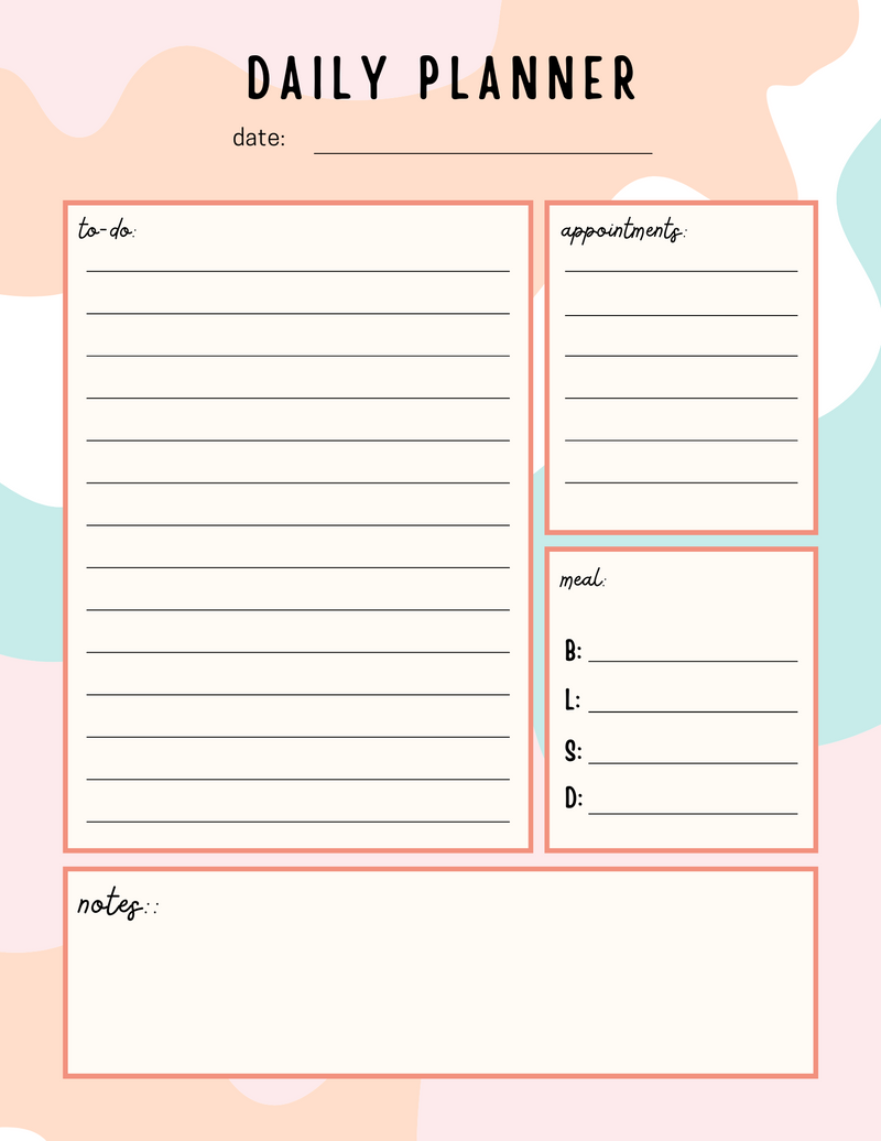 Pastel Organic Abstract Pattern Daily Planner