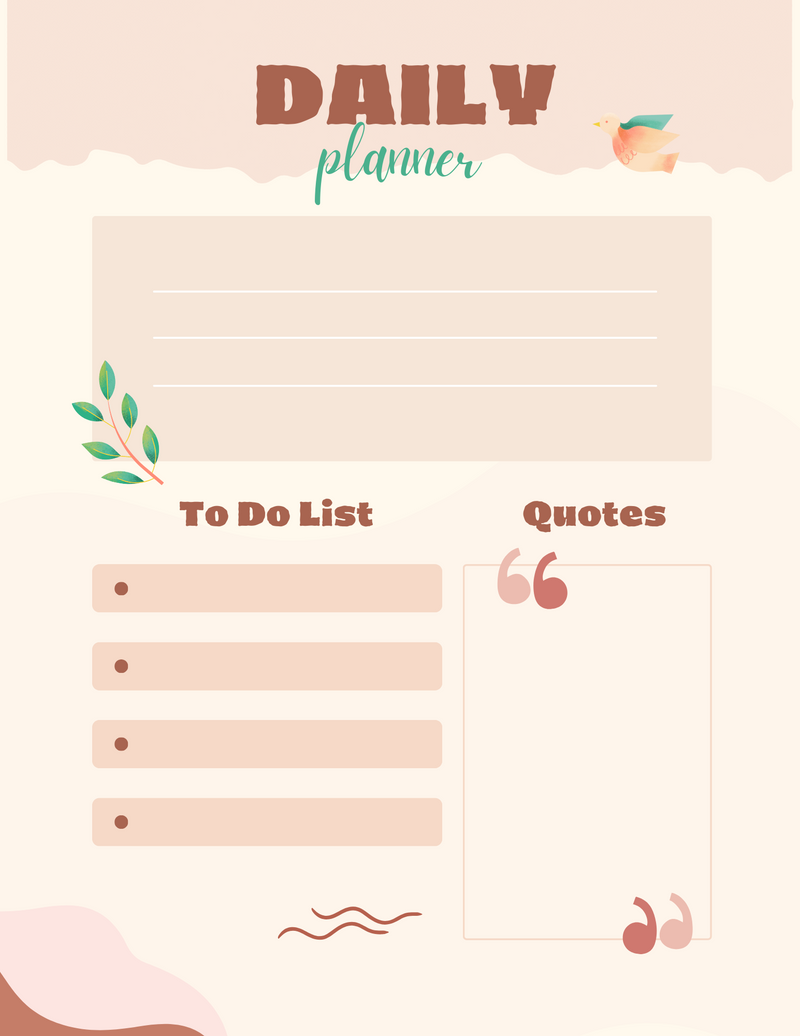 Peach and Brown Colorful With Floral Illustration Daily Planner