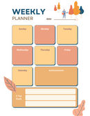 Colorful with Abstract Illustration Weekly Planner | Date, Sunday To Saturday, Achievements, 3 Top Goals