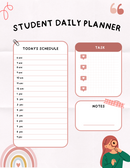 Cute Student Daily Planner | Today's Schedule, Task, Notes