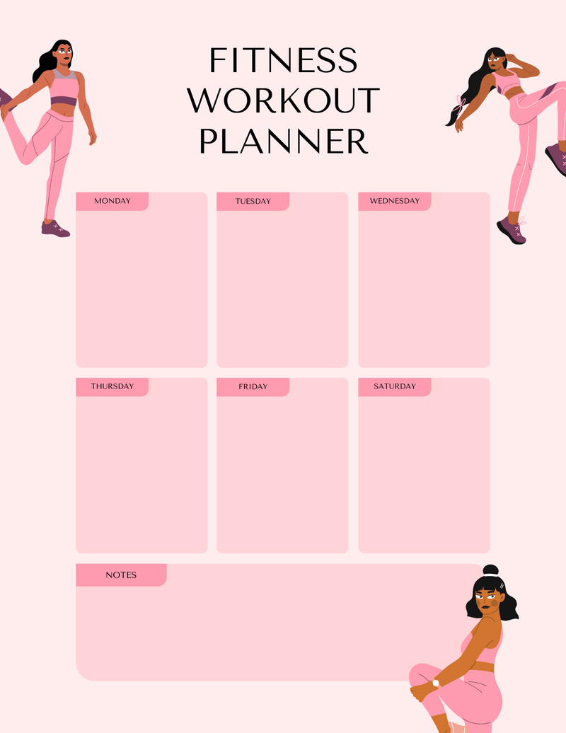 Fitness Workout Planner | Monday to Saturday, Notes