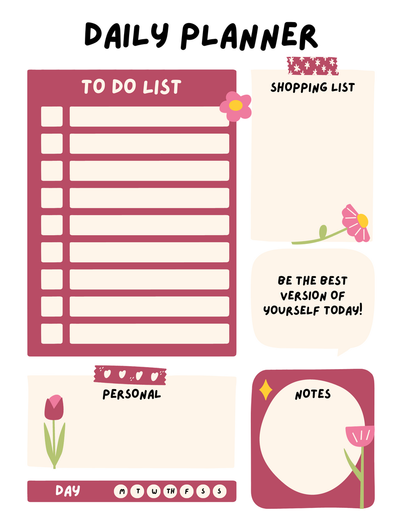 Pink Floral Cute Daily Planner
