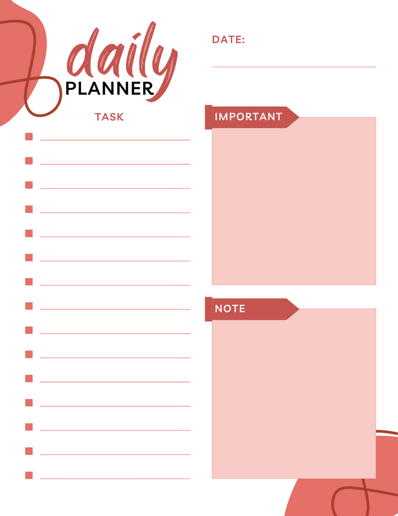 Pink and Red Minimal Daily Planner