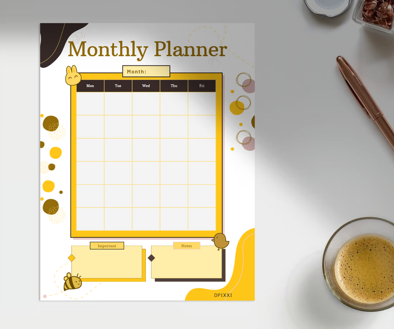 Playful Monthly Planner | Month, Monday To Friday, Important, Notes