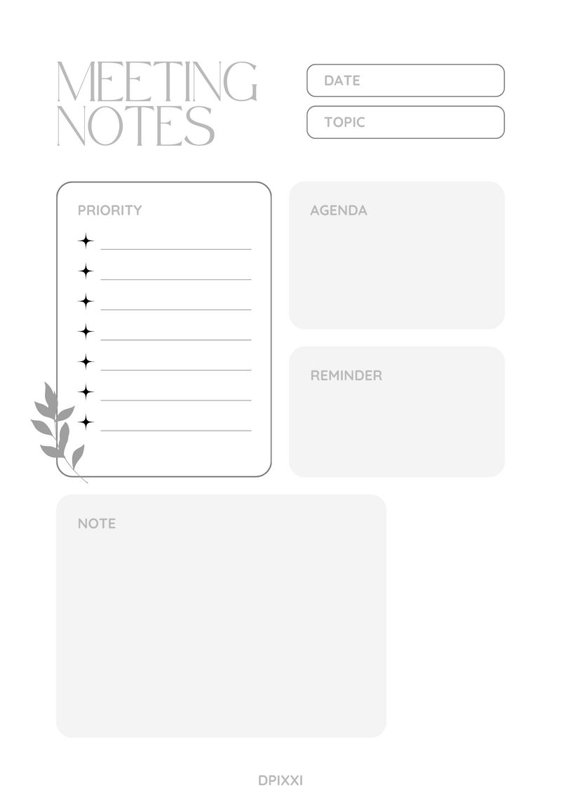 Organic Business Meeting Notes | Agenda, Reminder, Priority, Topic