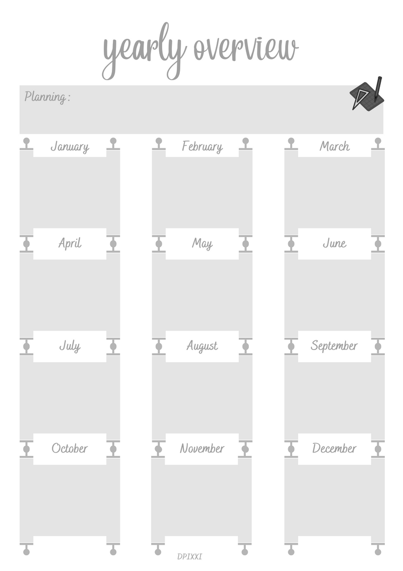 Elegant Yearly Overview Sheet| January to December