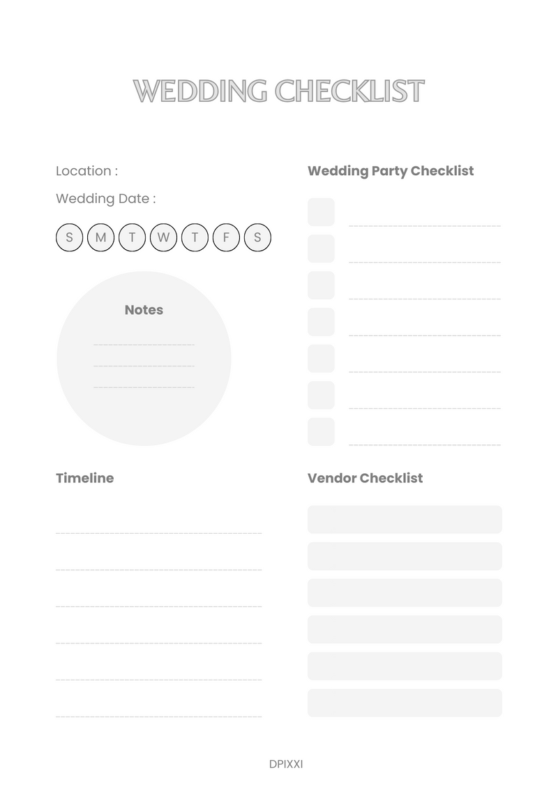 Wedding Checklist Planner | Location, Wedding Date, Vendor Checklist