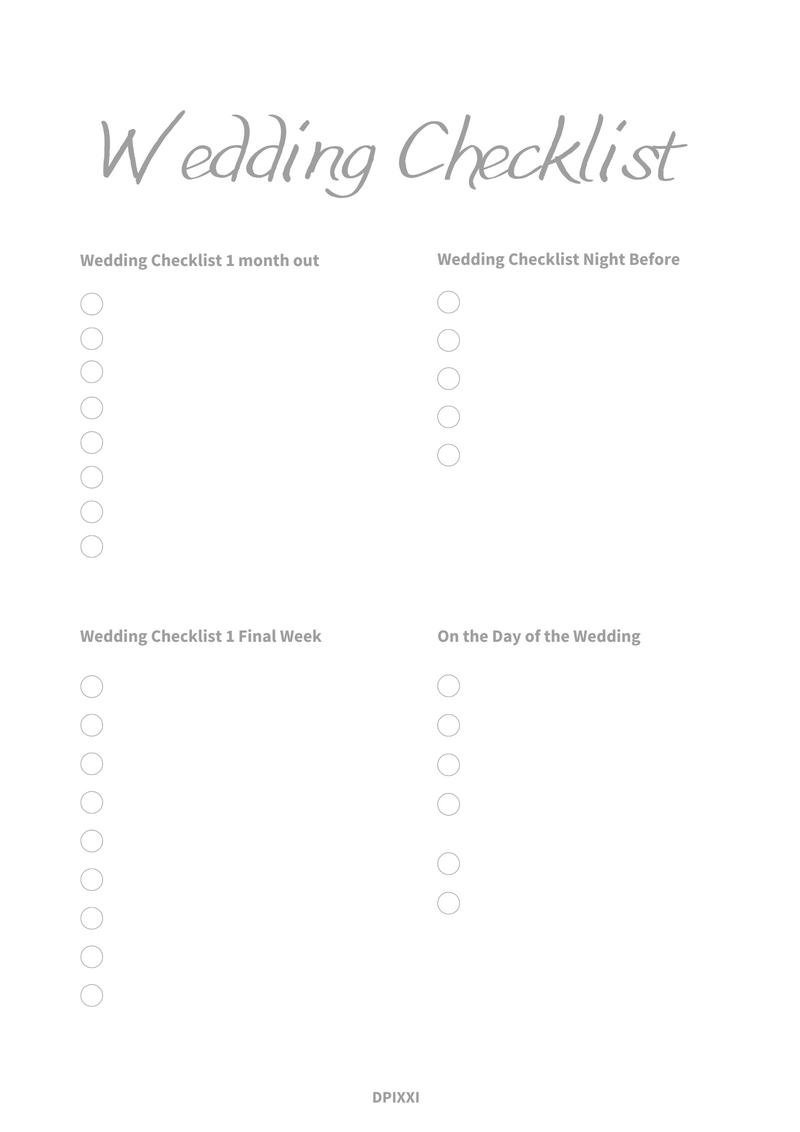 Wedding Planning Checklist | Night Before Wedding, On the day of the Wedding