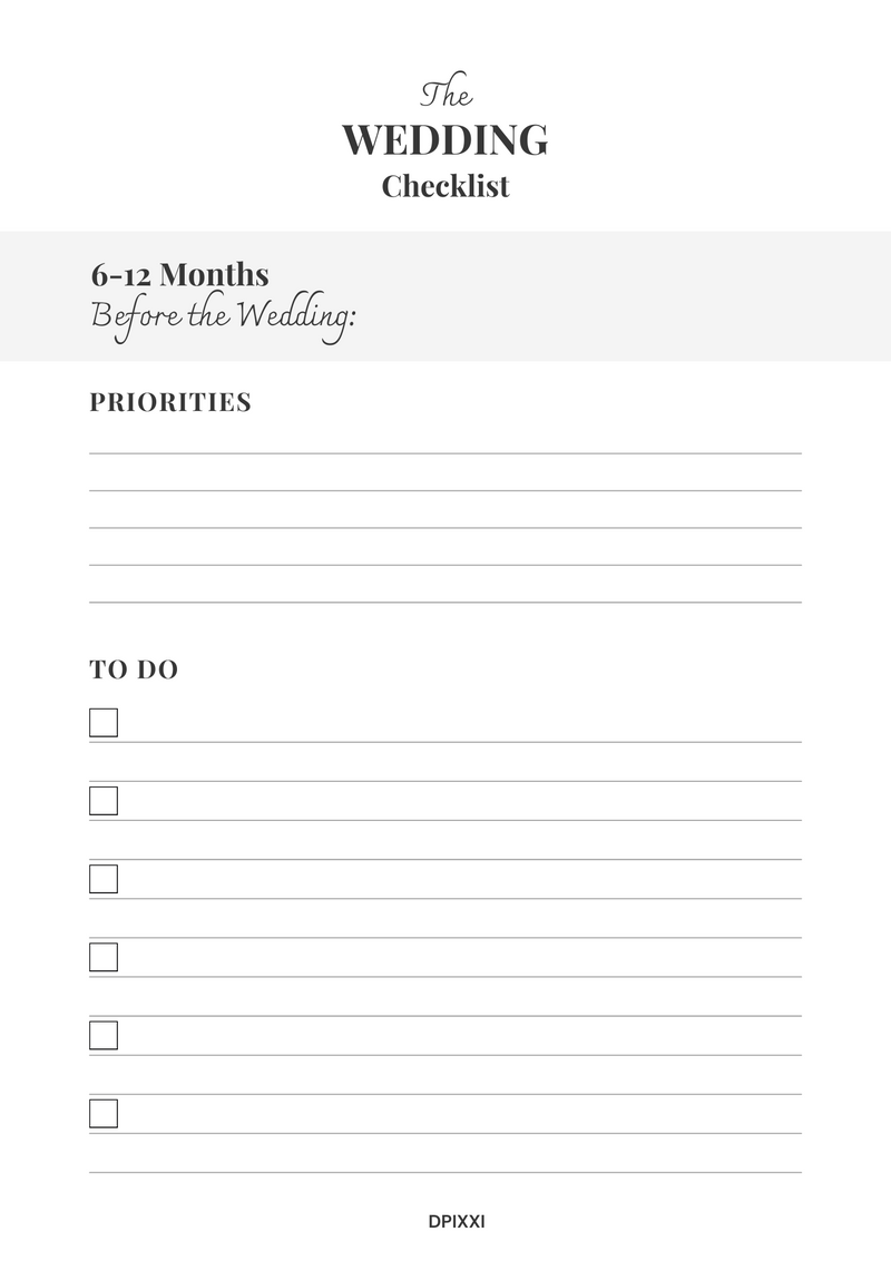 Wedding Checklist  | Before the Wedding, Priorities