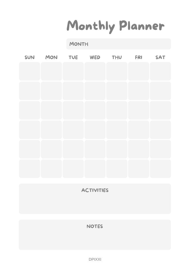 Soft Minimal Monthly Planner | Activities, Monday to Sunday