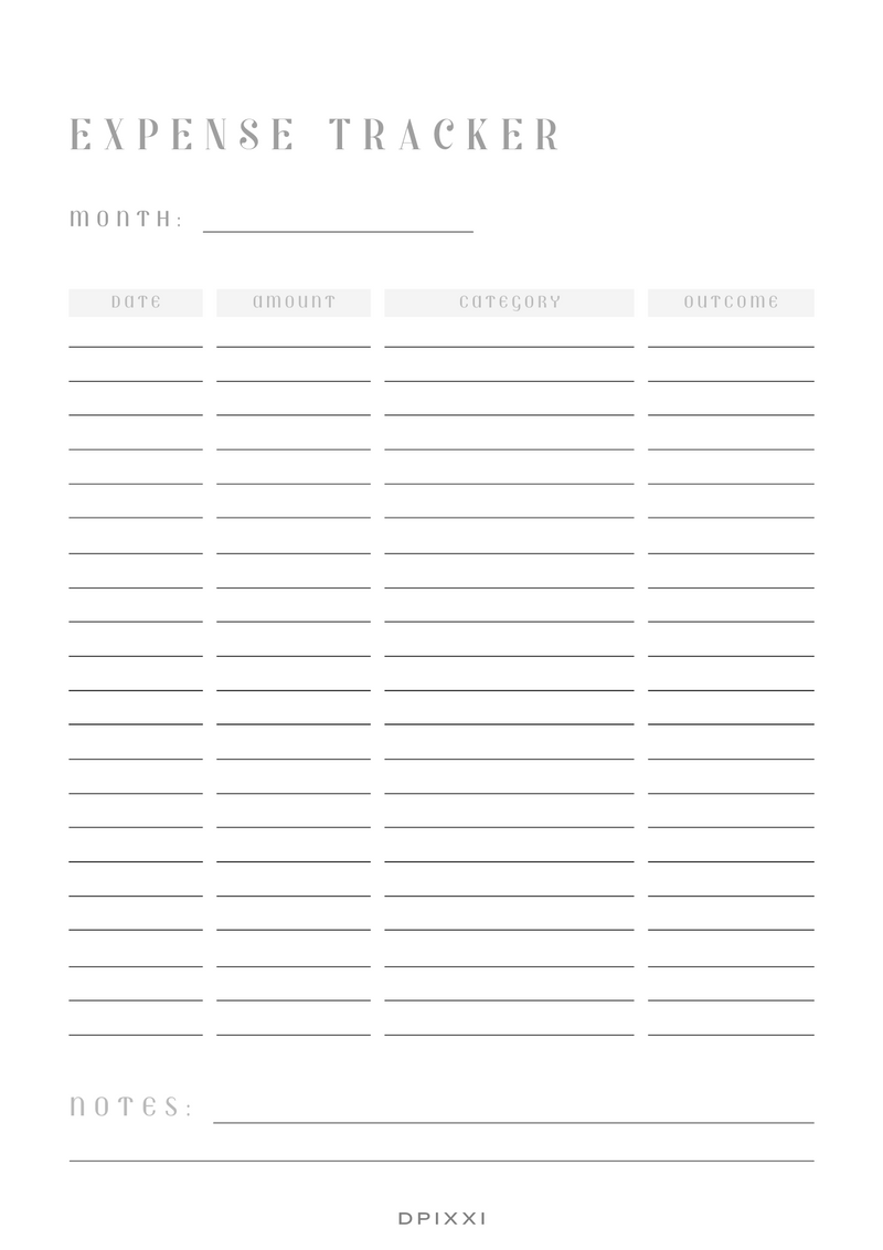 Monthly Expense Tracker Planner | Amount, Category, Outcome