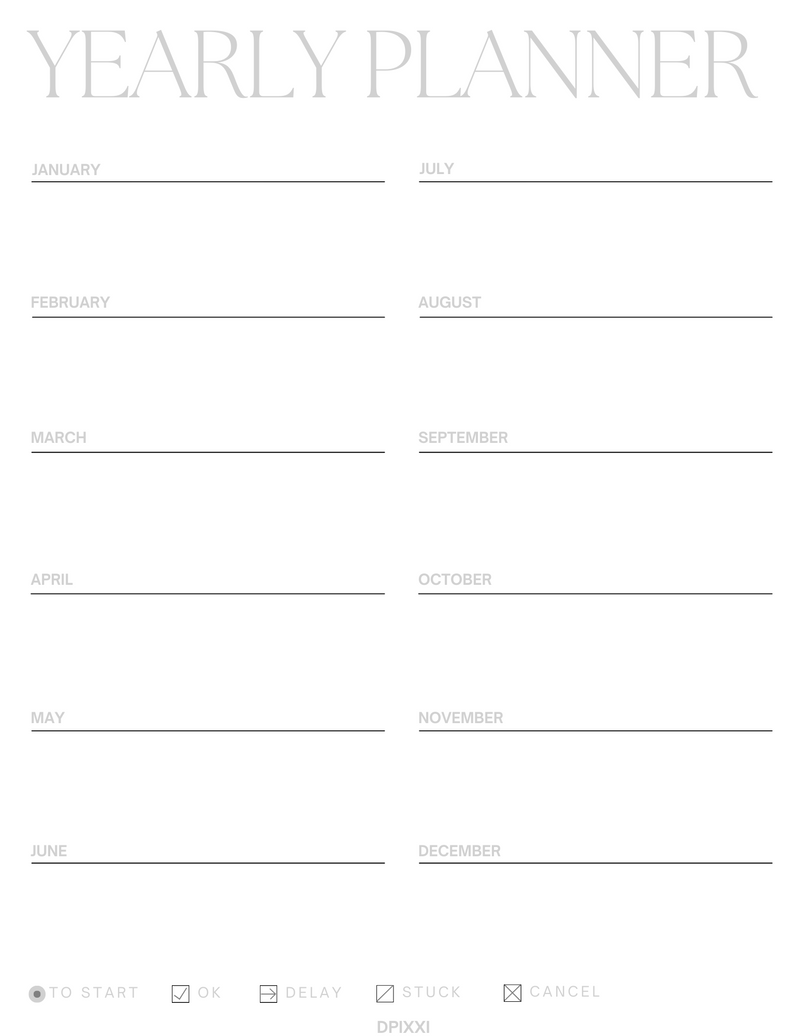 Simple and Minimal Printable Yearly Planner| January to December