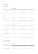 Beige Minimalist Monthly Budget Planner | Income, Expenses, Summary