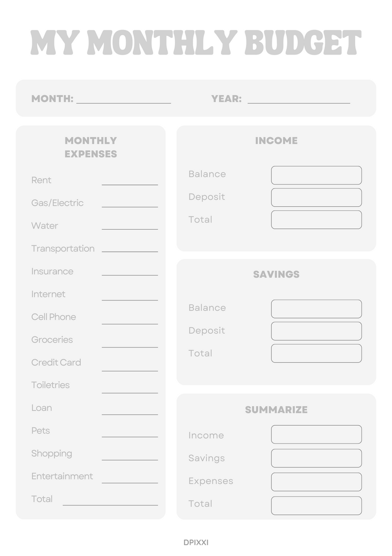 Bold Monthly Budget Planner | Monthly Expenses, Income, Savings, Summarize