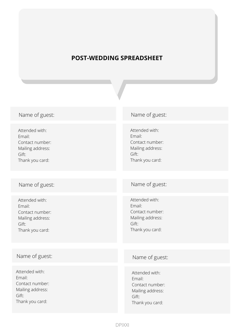 Simple Wedding Guests Checklist | Name of Guest