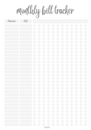 Monthly Bill Tracker Sheet | Amount, Bill