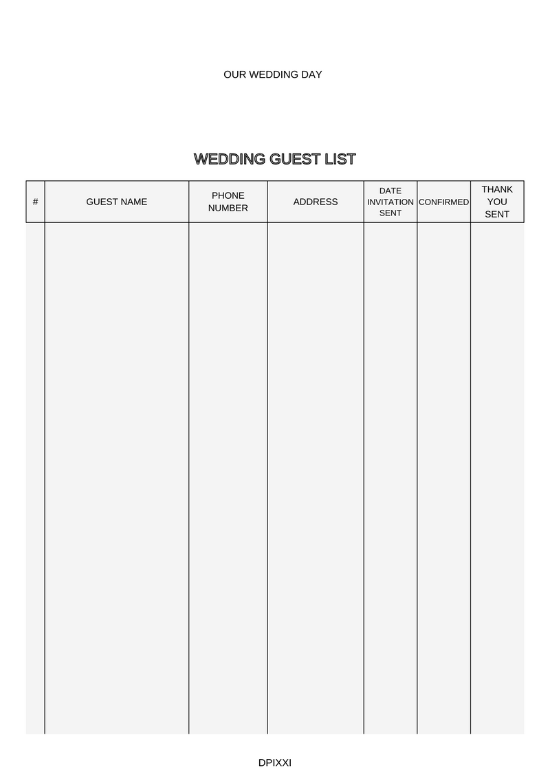 Rustic Floral Wedding Guest List | Guest Name, Phone Number