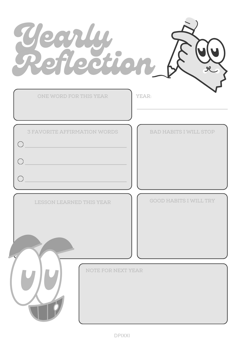 Playful Illustrative Yearly Reflection Planner| January to December