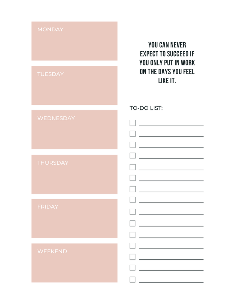 Simple Minimalist Pink And White Weekly Planner With Checklist