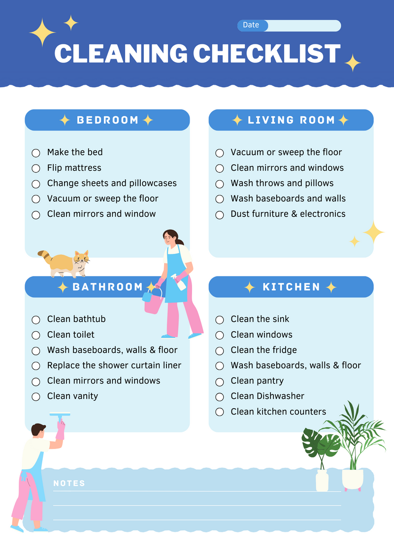 Simple and Lively Cleaning Checklist  Household Routine Checklist