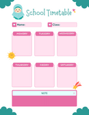 Cute School Timetable Planner | Name, Class, Monday To Saturday, Note