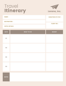 Travel Itinerary Planner | Destination, Hotel Details, Budget