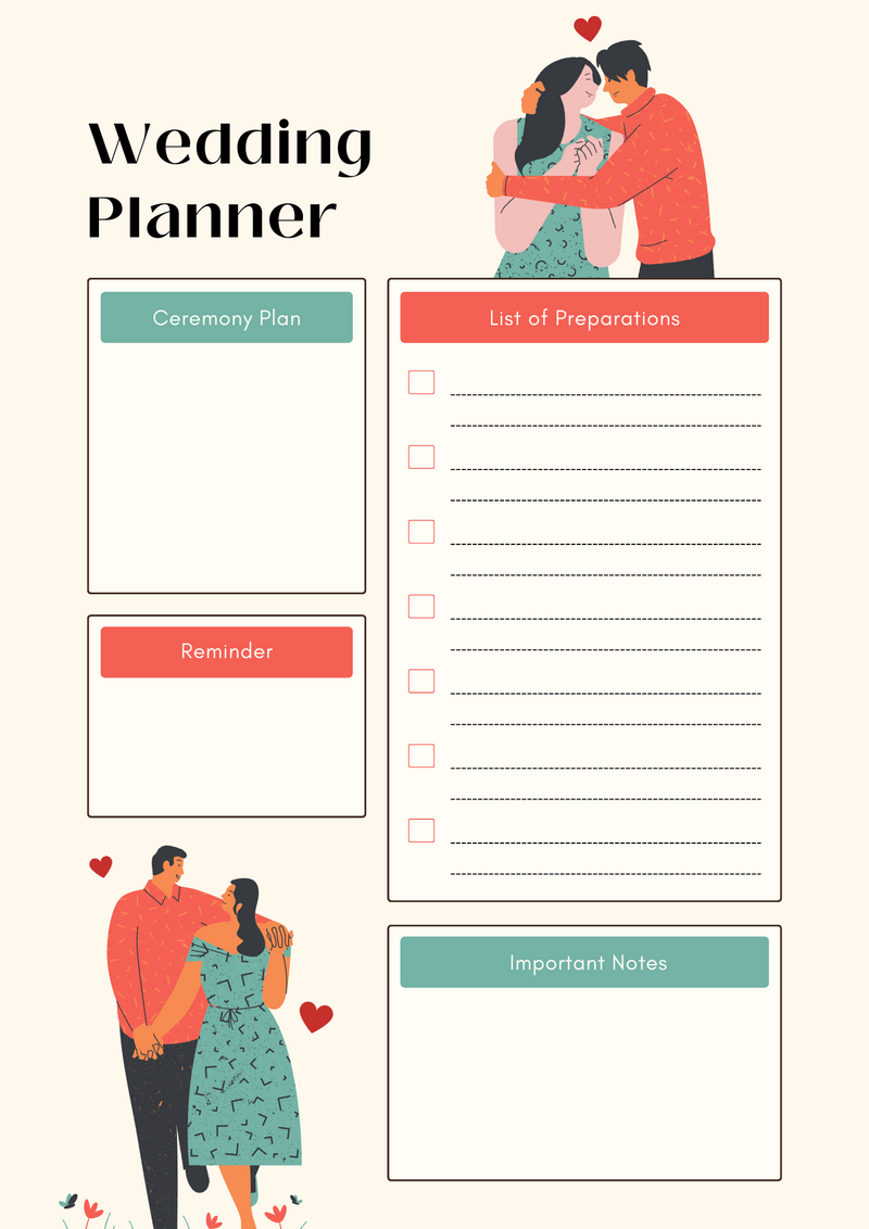 Wedding Planner | Ceremony Plan, List of Preparations, Reminder