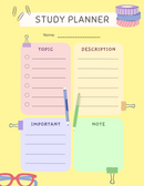 Illustrative Playful Study Planner | Name, Topic, Important, Note