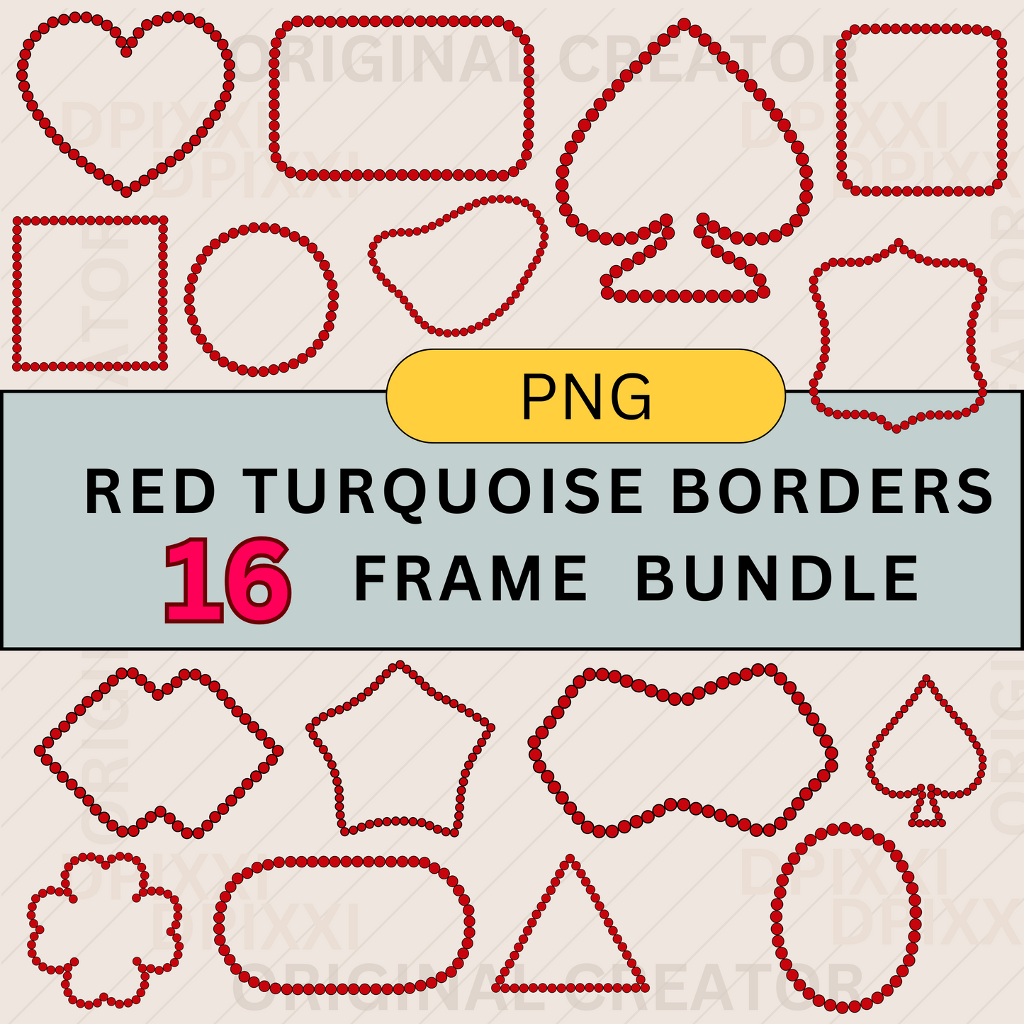 Bundle Red Turquoise Borders Frame