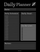 Simple Professional Teacher Student Daily Planner | Date, Daily Schedule, 6 am to 8 pm, Daily Goal, To Do List, Notes