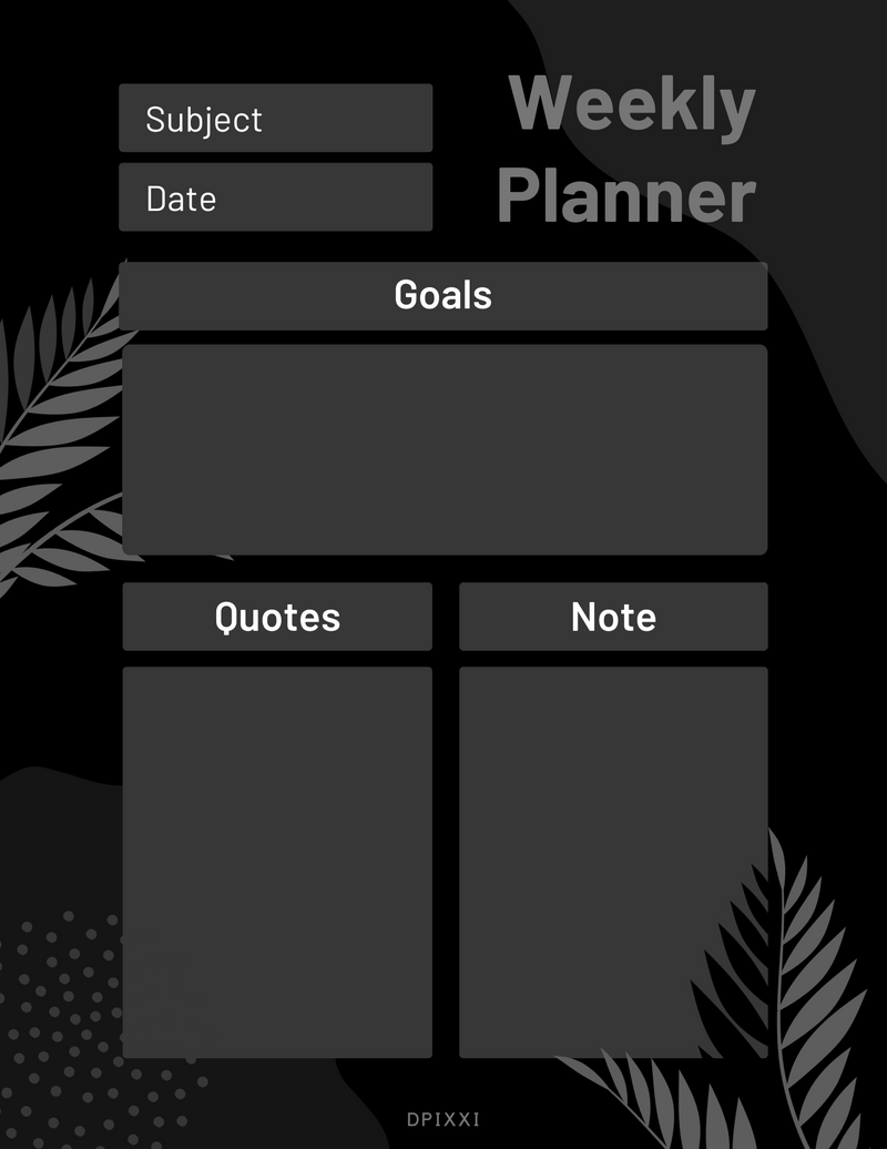 Aesthetic Weekly Planner | Subject, Goals, Quotes, Note