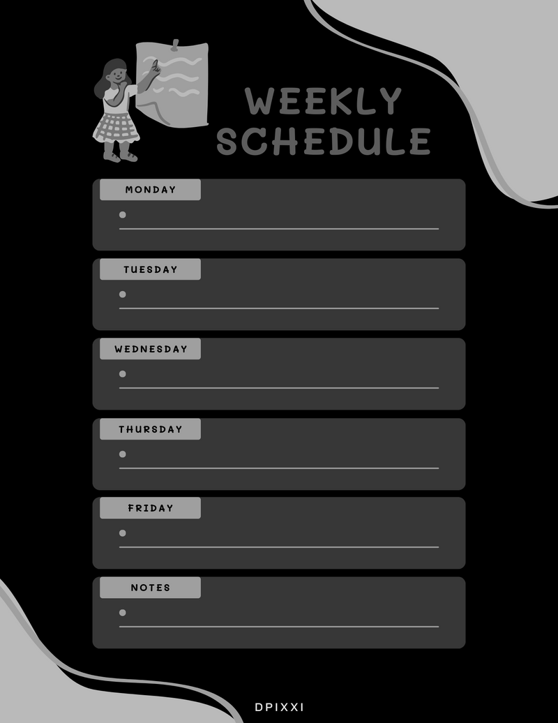 Creative Weekly Schedule Planner | Monday to Friday, Notes