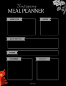 Illustrated Thanksgiving Meal Planner | Appetizer, Notes, Main Course, Notes, Beverage, Dessert