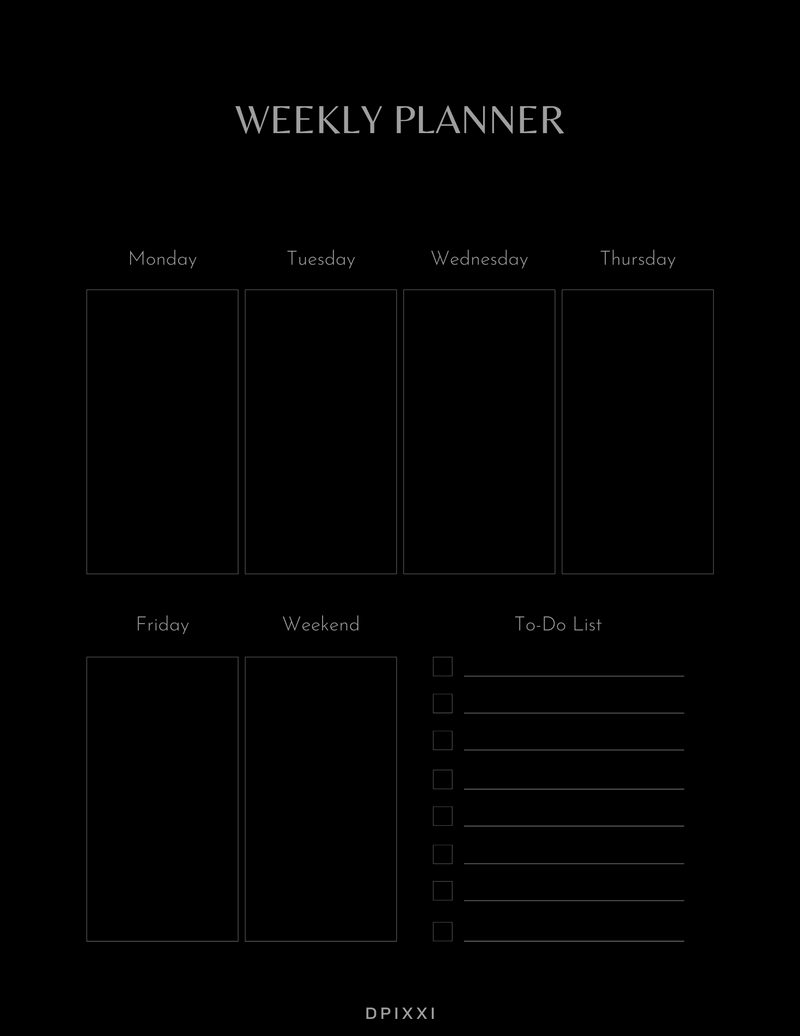 Simple Minimalist Weekly Planner With Hand Painted Elements  Monday to Friday, Weekend, To Do Lost