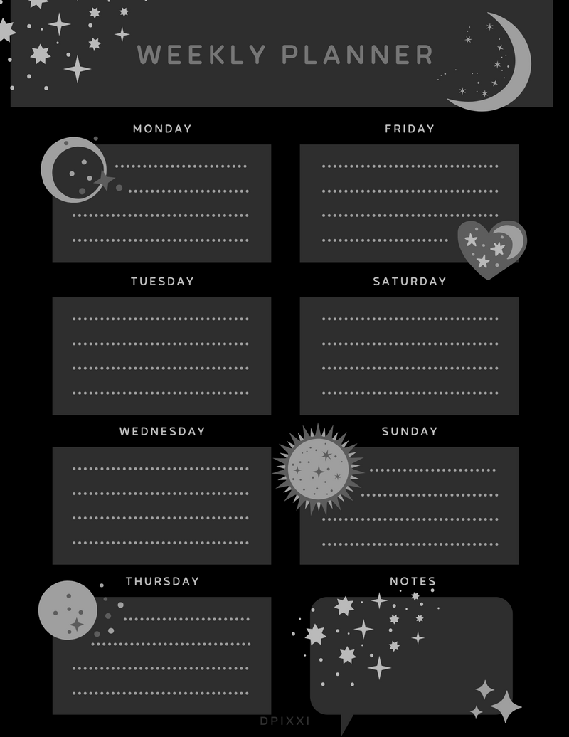 Beige Cute Simple Stars and Moon Weekly Planner