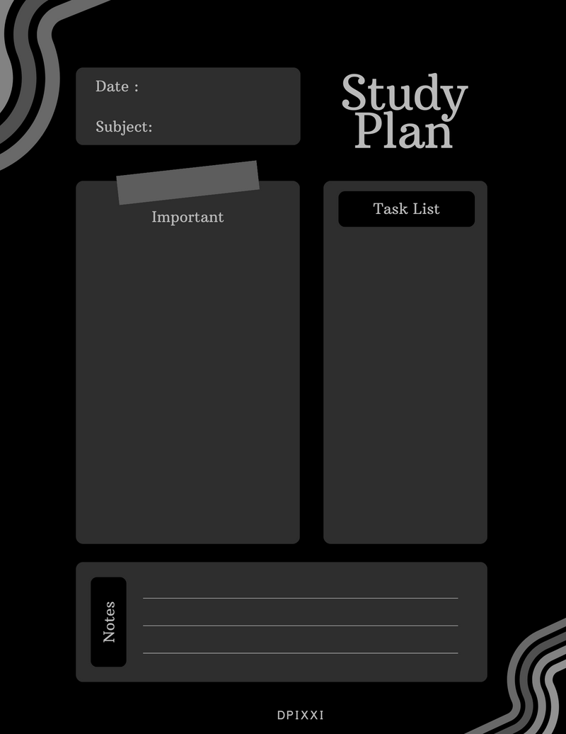Abstract Illustration Study Planner | Date, Subject, Important, Task List, Notes