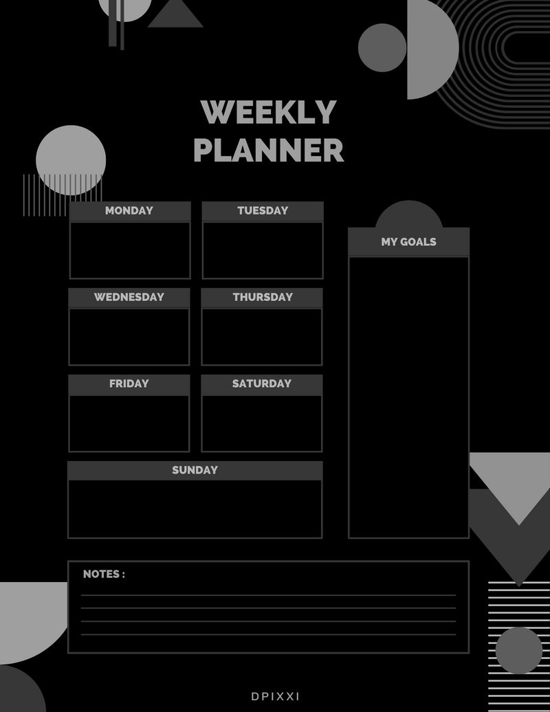 Simple Geometric Illustration Weekly Printable Planner | Monday to Sunday, My Goals, Notes