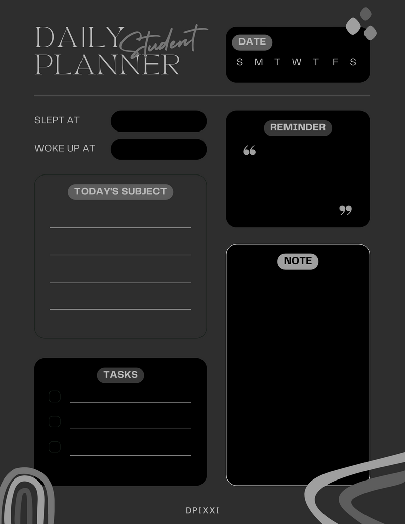 Playful Daily Student Planner | Slept At, Woke Up At, Today's Subject, Tasks, Date, Reminder, Note