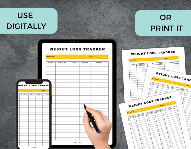 Minimal Weight Loss Tracker Sheet Planner | Gain, Loss