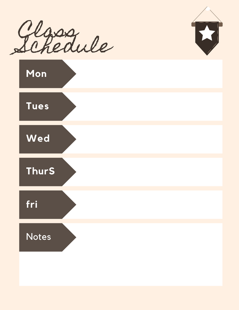 Class Weekly Schedule | Monday To Friday, Notes