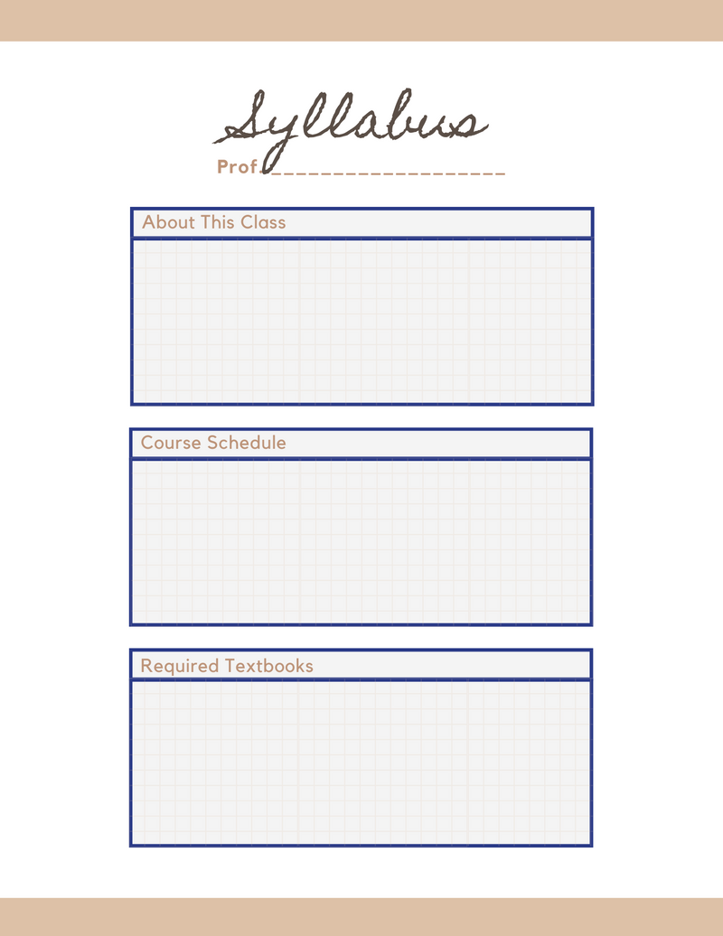 Minimalist Syllabus Outline Planner | About This Class | Course Schedule, Required Textbooks | PDF Digital Download