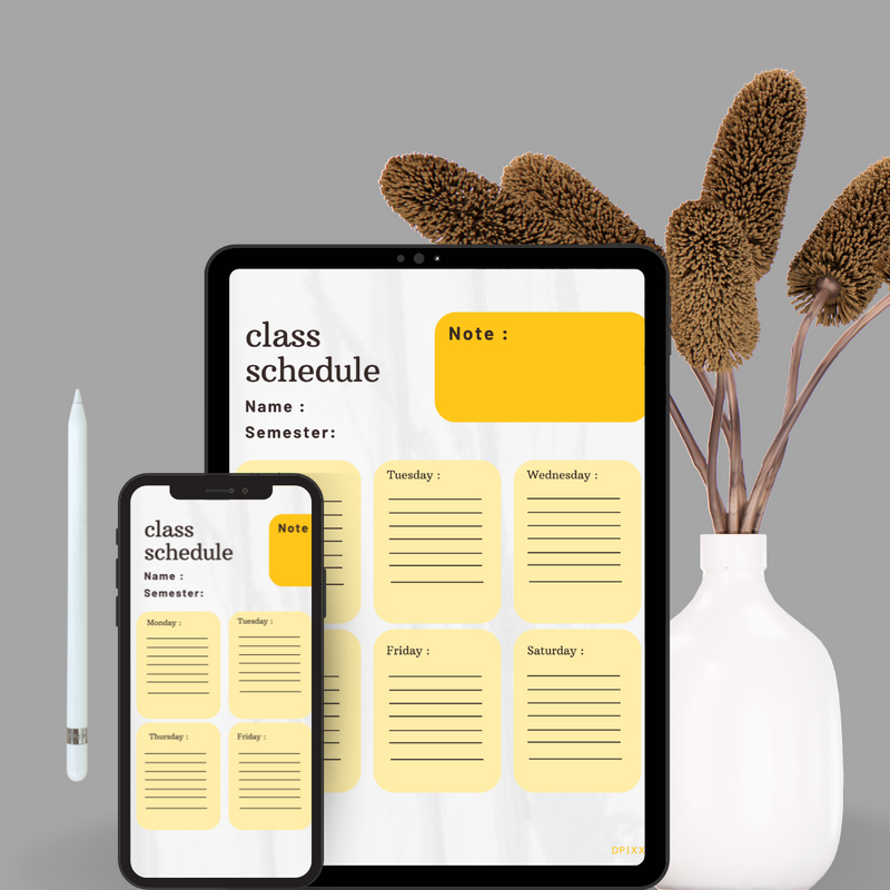 modern class schedule planner | Name, Semester, Note, Monday To Saturday