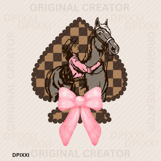 Pink Bow Checker Spade Cowgirl Love Horse