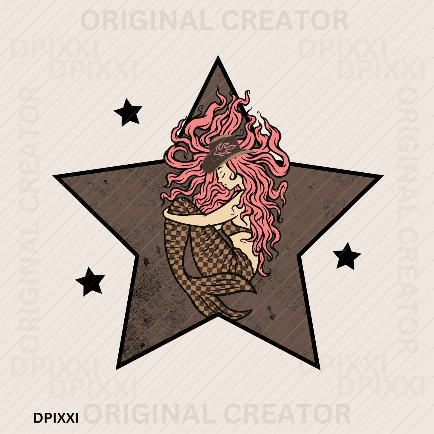 Pink Hair Checker Fin Mermaid Star