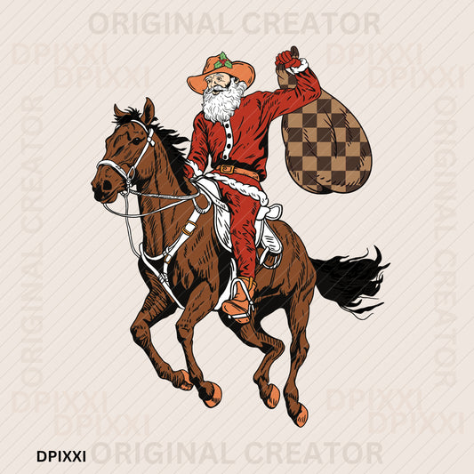 Cowboy Santa Delivery Present Chrismtas Holiday Flying Horse