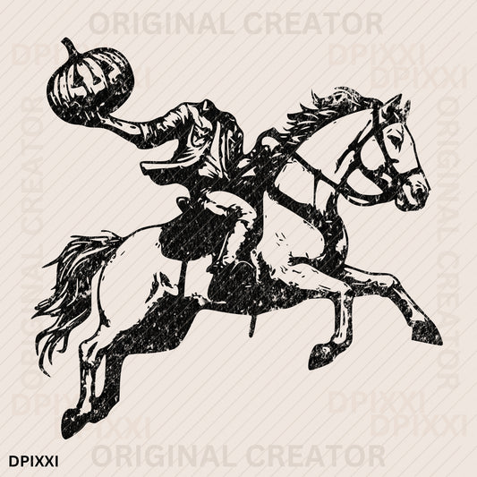 Pumpkin Headless Cowboy Halloween Dark Knight Riding Horse