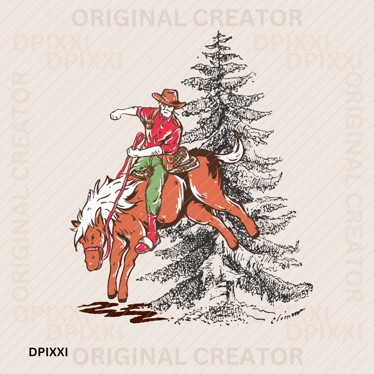 Christmas Tree Checker Saddle Cowboy Horse