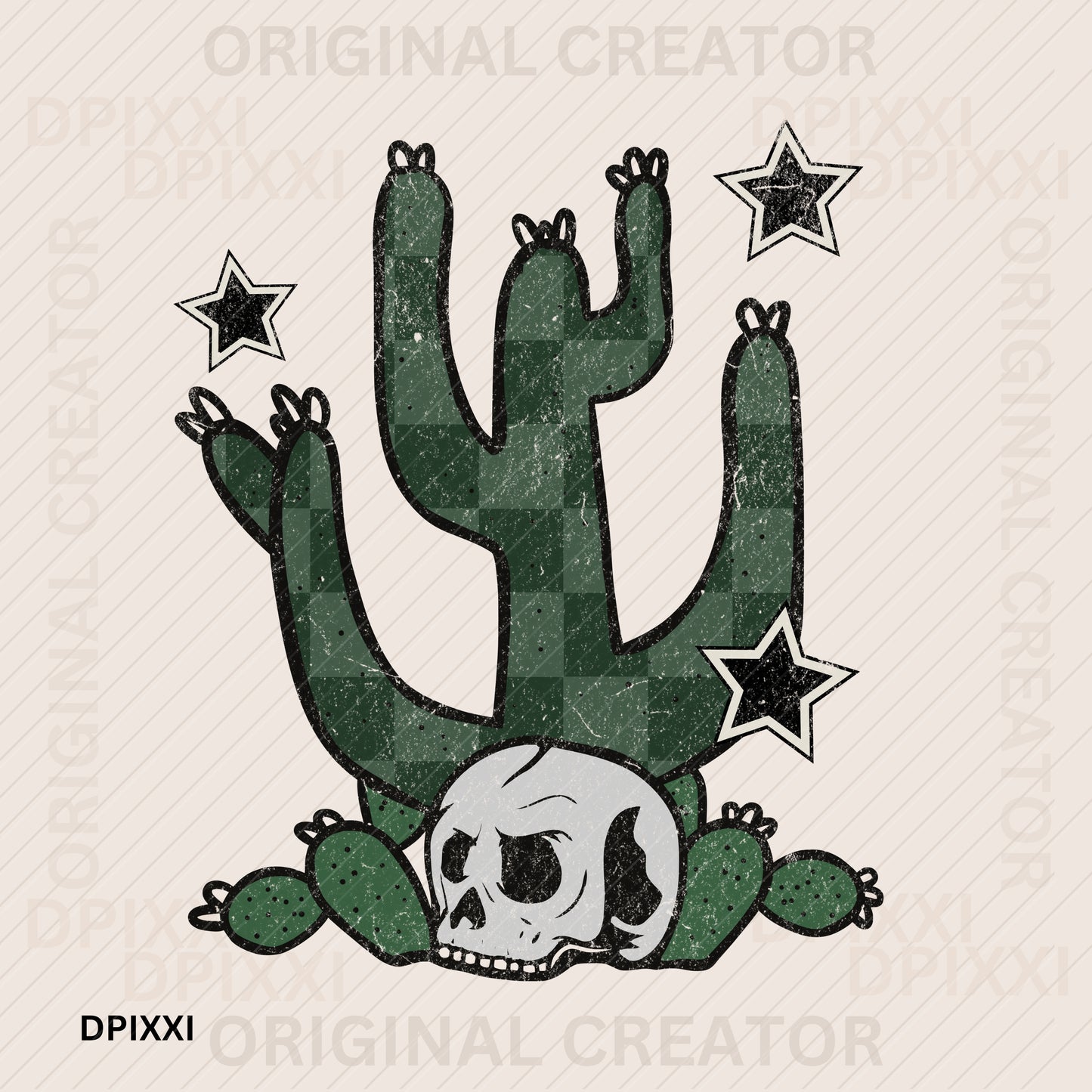 Checker Cactus Cowboy Skull