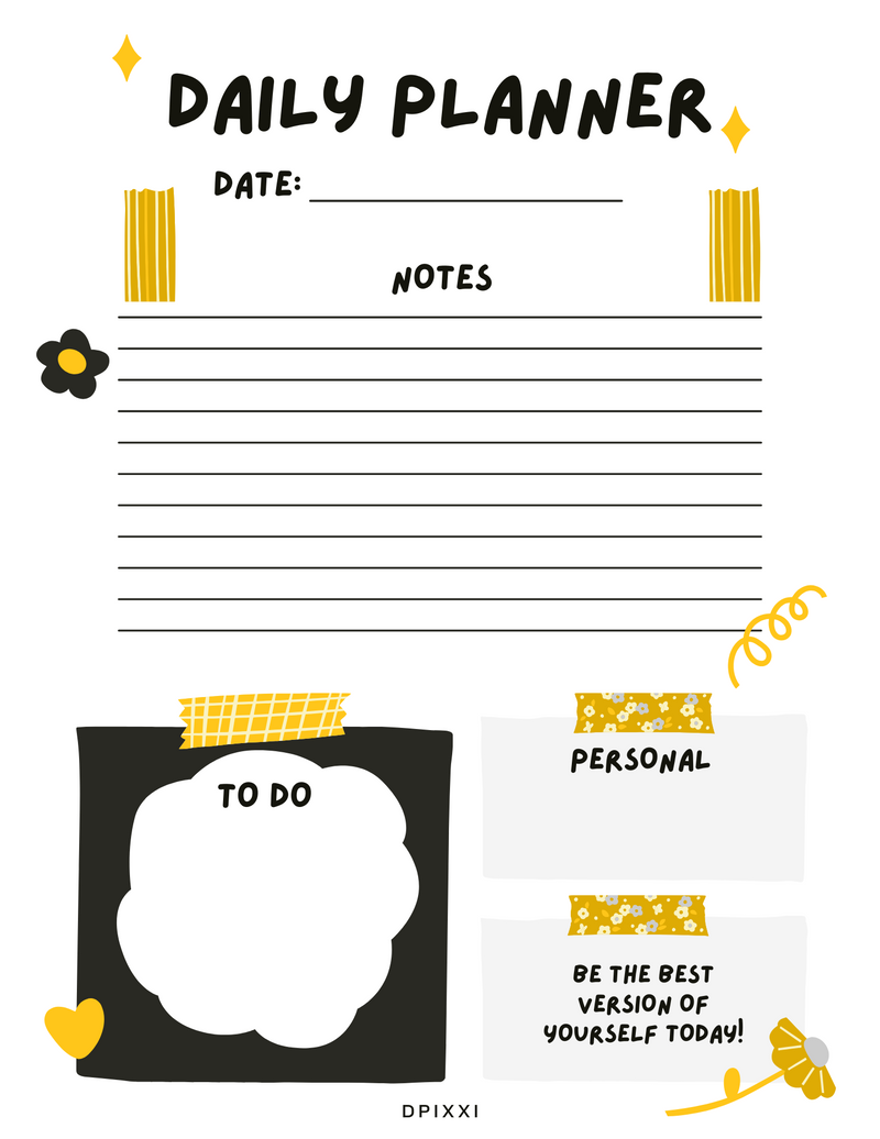 Pink Yellow And Peach Cute And Playful Doodle Stationery Daily Schedule Planner