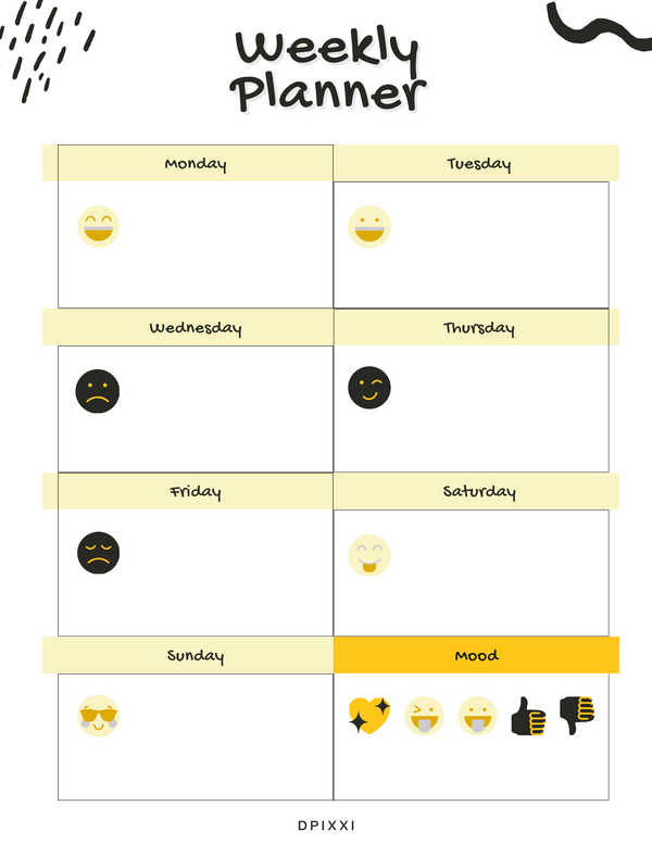 Emoji Daily Weekly Schedule Planner | Monday to Sunday, Mood
